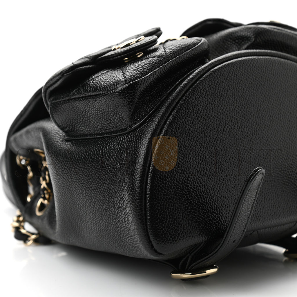 Ch*el shiny caviar quilted small duma pockets drawstring backpack black as3787 (17.5*16.5*10cm)